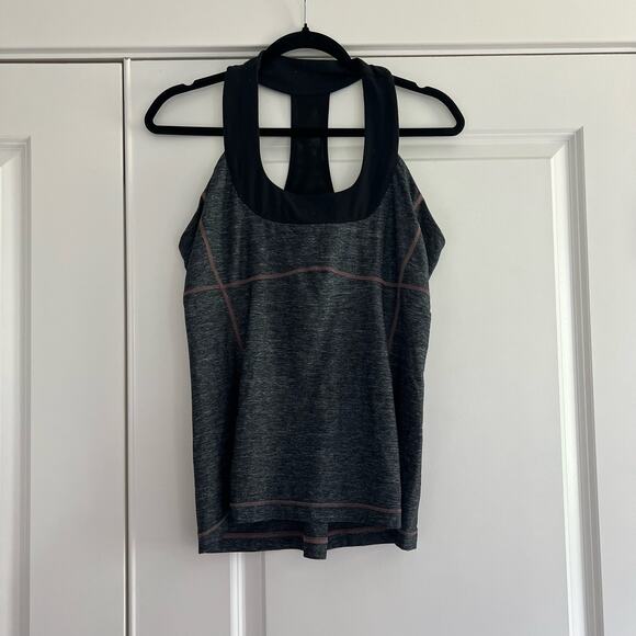Lululemon Women's Razorback Athletic Tank Built‎ in Bra Grey Black Size 12 - Picture 1 of 10